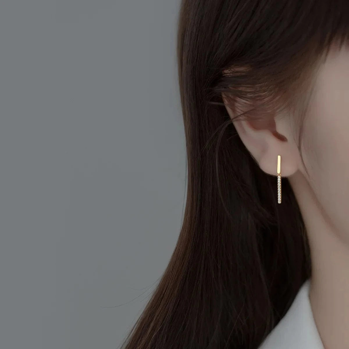 INS fashion jewelry 925 sterling silver tennis earring stick shaped row drill zircon gold plated stud earrings for women