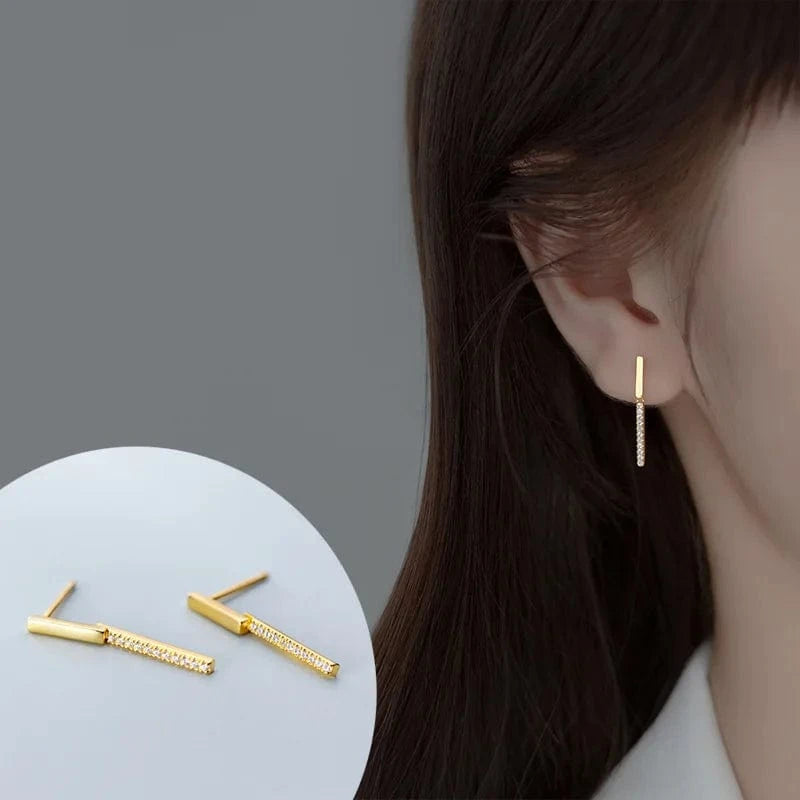 INS fashion jewelry 925 sterling silver tennis earring stick shaped row drill zircon gold plated stud earrings for women