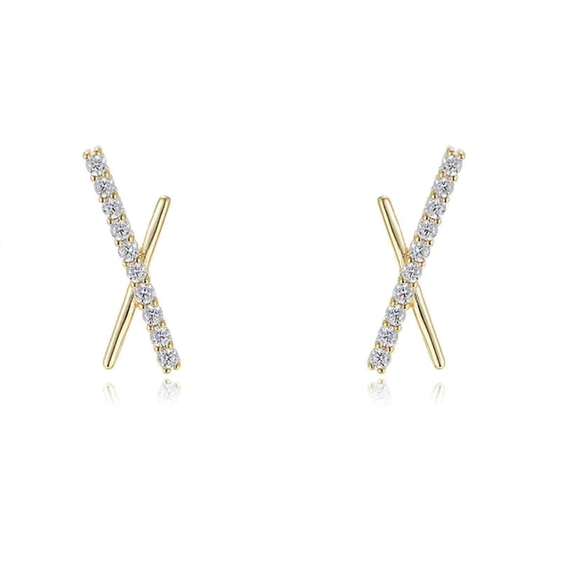 INS fine jewelry earrings 925 sterling silver earrings cross X shaped zircon gold plated stud earrings for women