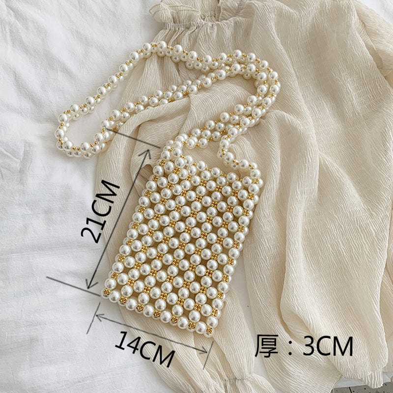 Ins Ladies Pearl Mini Clear Clutch Strap Baroque Evening Beach Crossbody Diy Hand Woven Handle Rice Beaded Purse For Girls