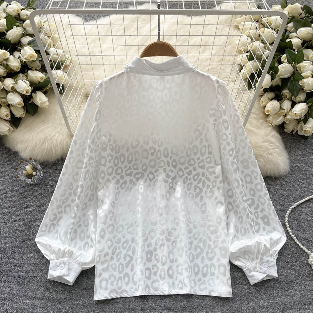 Ins-style fashionable personality print shirt women's long-sleeved spring new point-neck chic French top