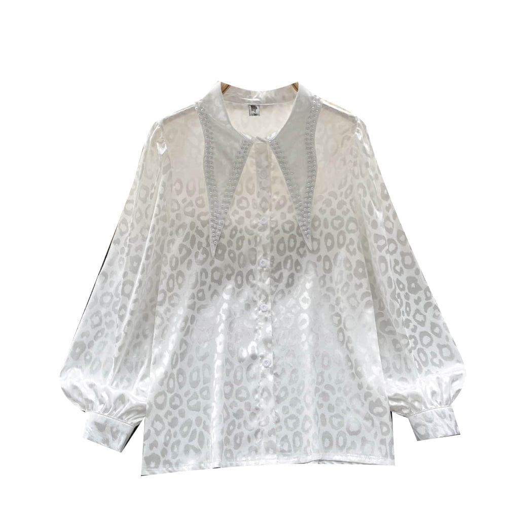 Ins-style fashionable personality print shirt women's long-sleeved spring new point-neck chic French top