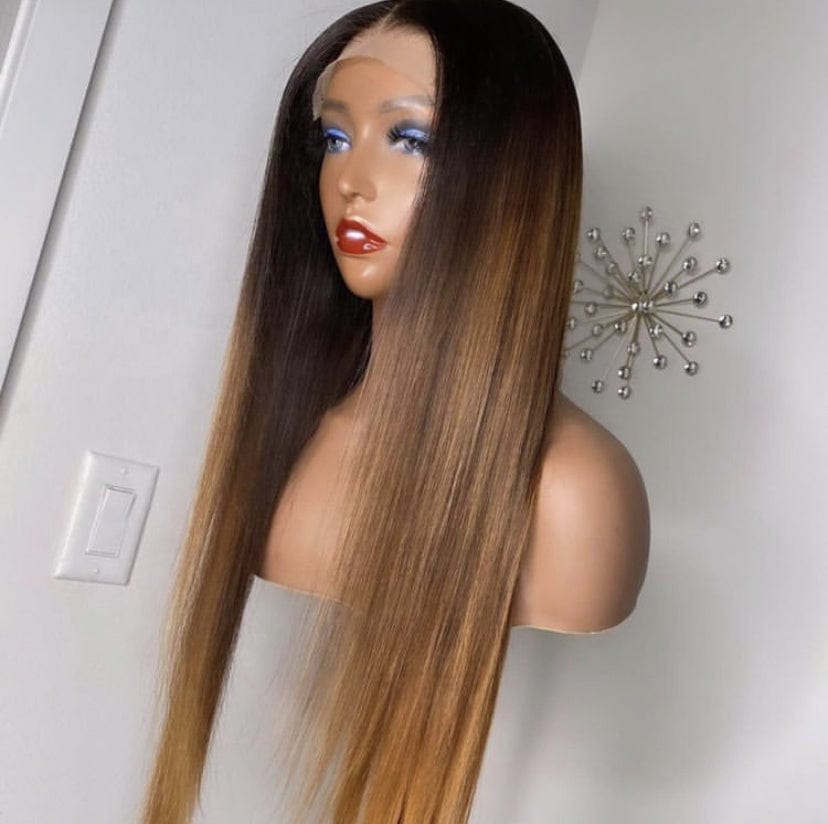 Invisible Knots Brazilian Human Hair Light Golden Brown Ombre Color Ocean Wave Cuticle Aligned 4X4 Closure Wig