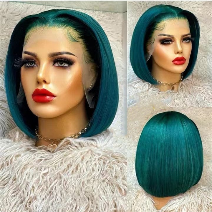 Invisible Swiss Lace Ombre Brown Color Pixie Blunt Cut Bob 100 Virgin Human Hair Super Soft Lace Front Wigs