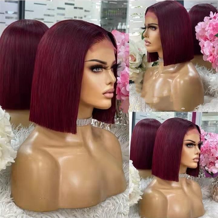 Invisible Swiss Lace Ombre Brown Color Pixie Blunt Cut Bob 100 Virgin Human Hair Super Soft Lace Front Wigs