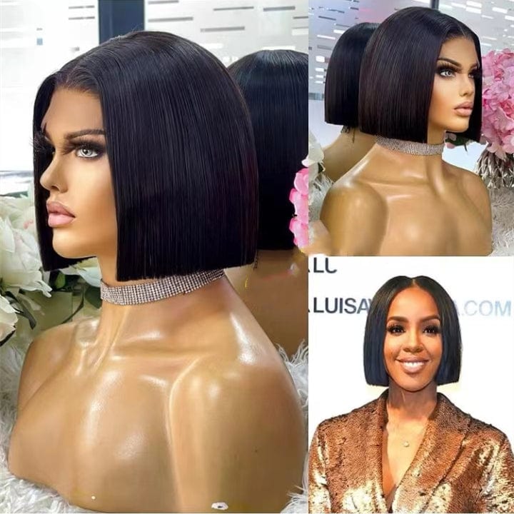 Invisible Swiss Lace Ombre Brown Color Pixie Blunt Cut Bob 100 Virgin Human Hair Super Soft Lace Front Wigs