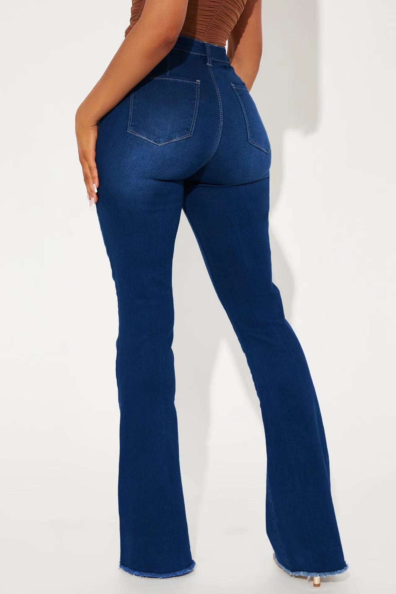 J&H 2023 fall fashion stretchy bell bottom jeans ladies slim fit casual denim pants plus size trousers basic wear