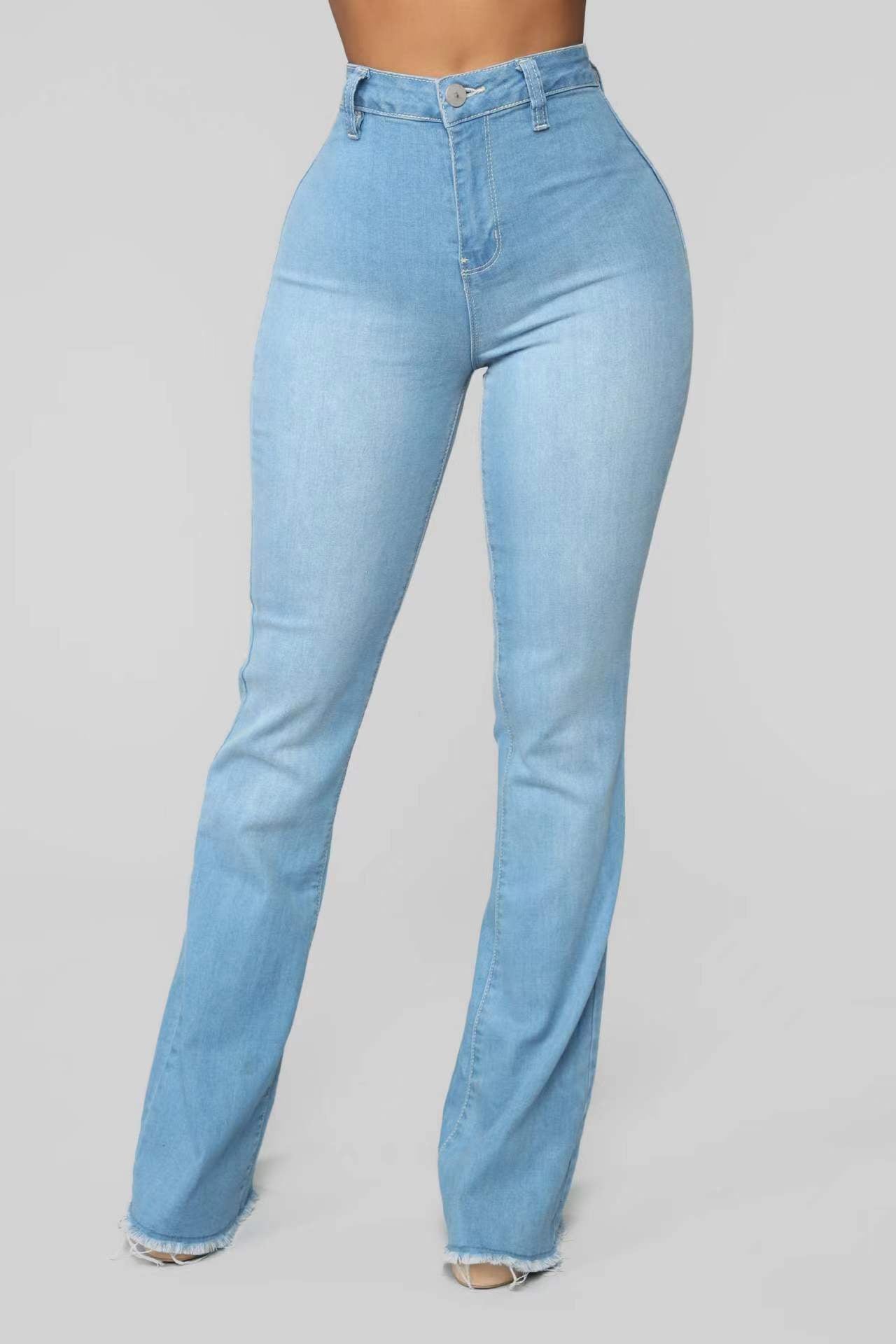 J&H 2023 fall fashion stretchy bell bottom jeans ladies slim fit casual denim pants plus size trousers basic wear