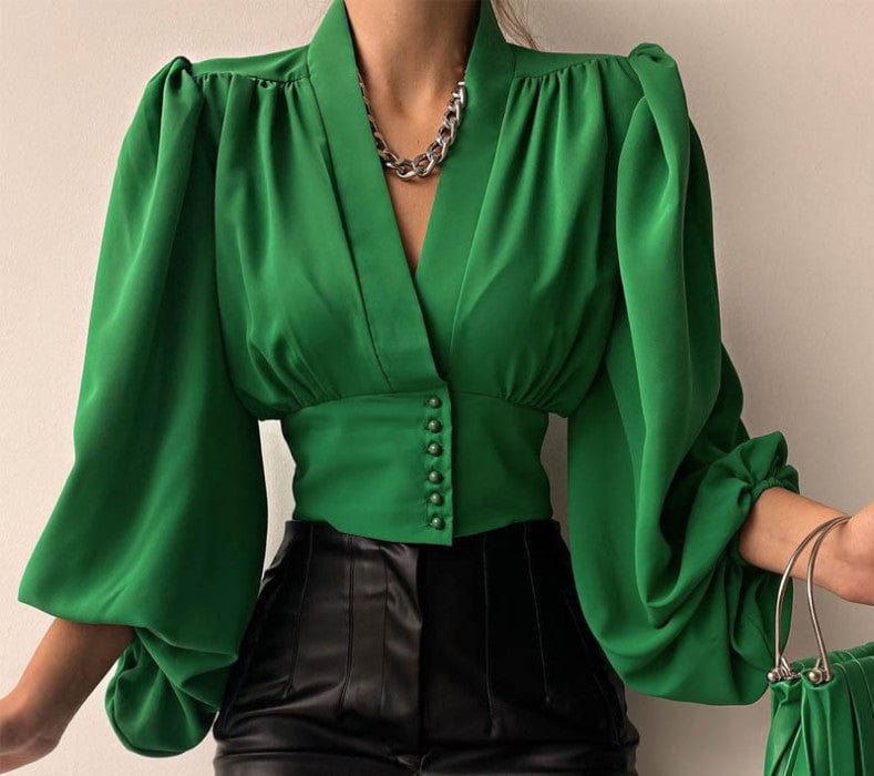 J&H 2023 hot sale S-5XL sexy v neck corset top women elegance puff sleeve fashion blouse shirts casual fall clothes whoelseale