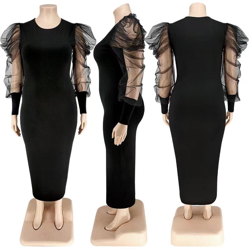J&H 2023 new arrivals 5XL plus size office dress mesh sleeve design elegance bodycon dress fall fashion casual dresses