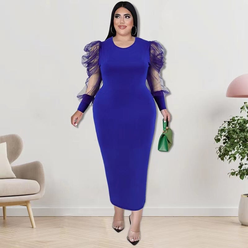 J&H 2023 new arrivals 5XL plus size office dress mesh sleeve design elegance bodycon dress fall fashion casual dresses