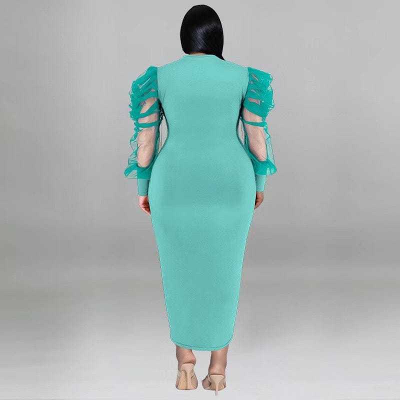 J&H 2023 new arrivals 5XL plus size office dress mesh sleeve design elegance bodycon dress fall fashion casual dresses