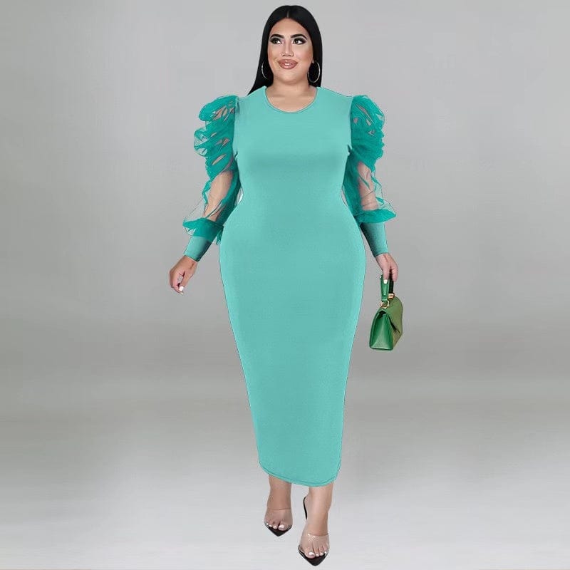 J&H 2023 new arrivals 5XL plus size office dress mesh sleeve design elegance bodycon dress fall fashion casual dresses