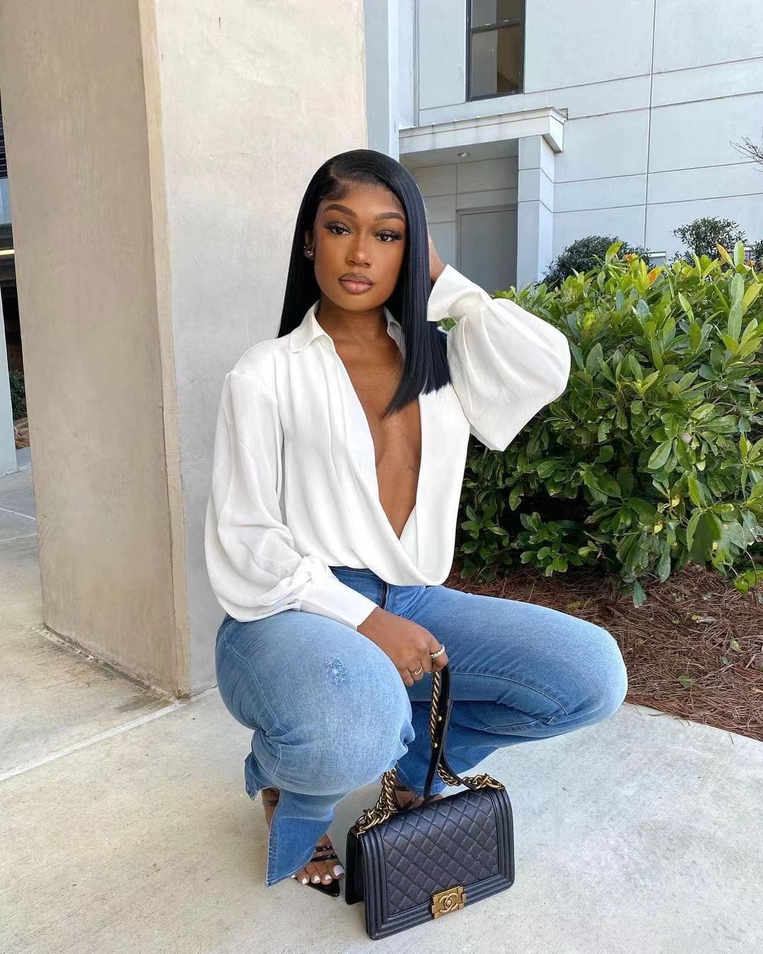J&H 2023 new arrivals all white elegance women's blouses shirts long sleeve sexy deep v neck autumn women's clothing