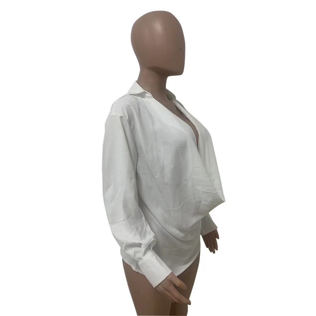 J&H 2023 new arrivals all white elegance women's blouses shirts long sleeve sexy deep v neck autumn women's clothing