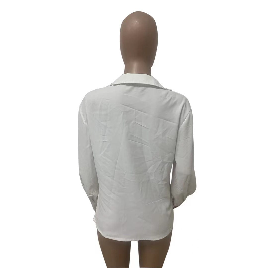 J&H 2023 new arrivals all white elegance women's blouses shirts long sleeve sexy deep v neck autumn women's clothing