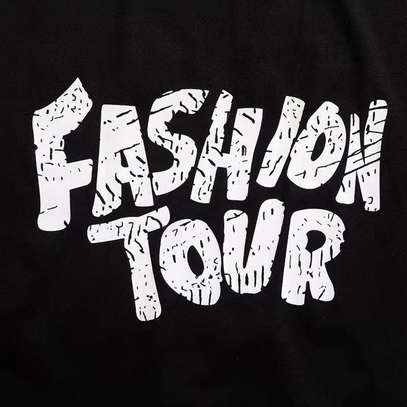 J&H 2023 new arrivals black tees with white letter print women chic graphic t shirt round neck summer tops casual wear