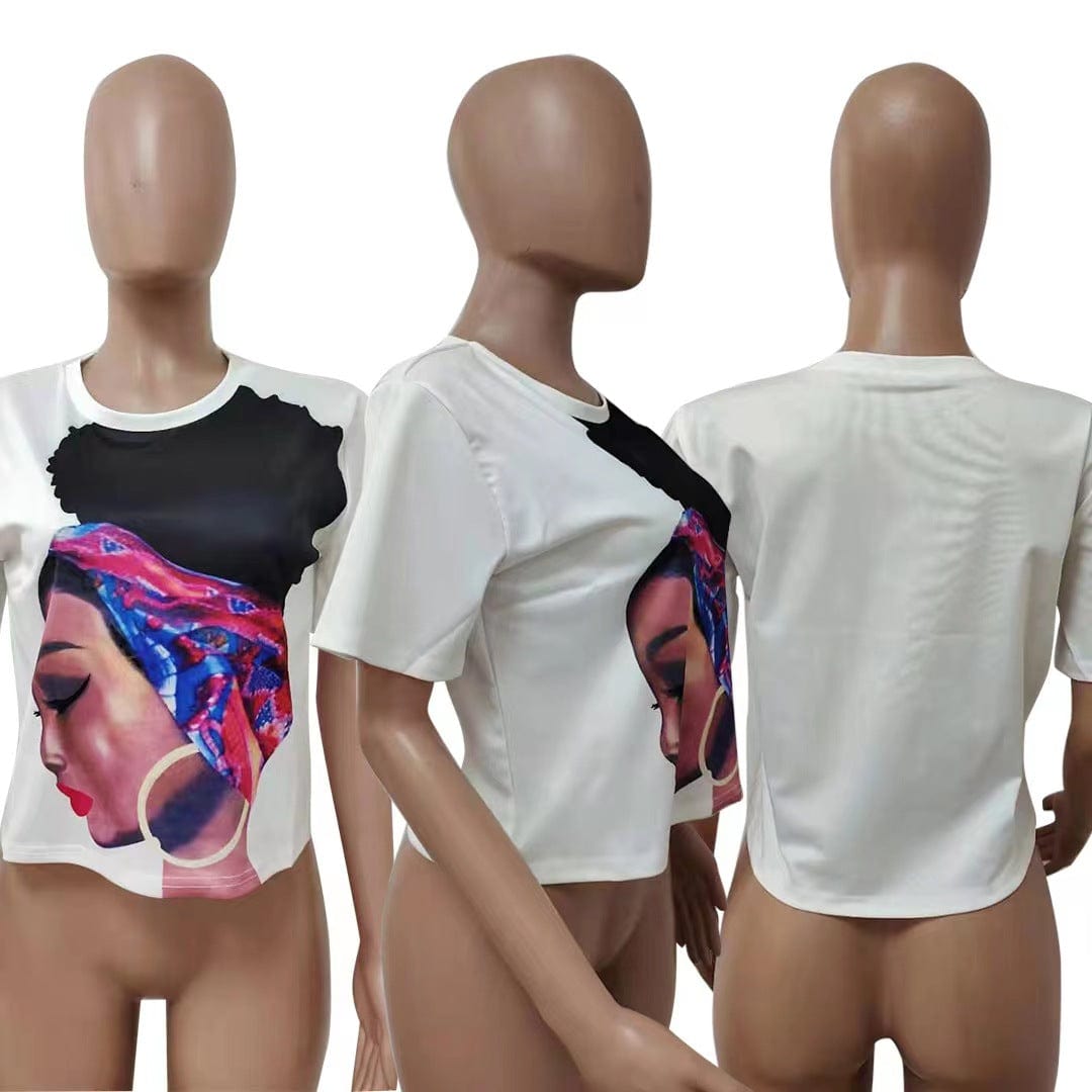 J&H 2023 new arrivals chic Africa ladies graphic t shirts summer trendy slim fit causal tops high street style
