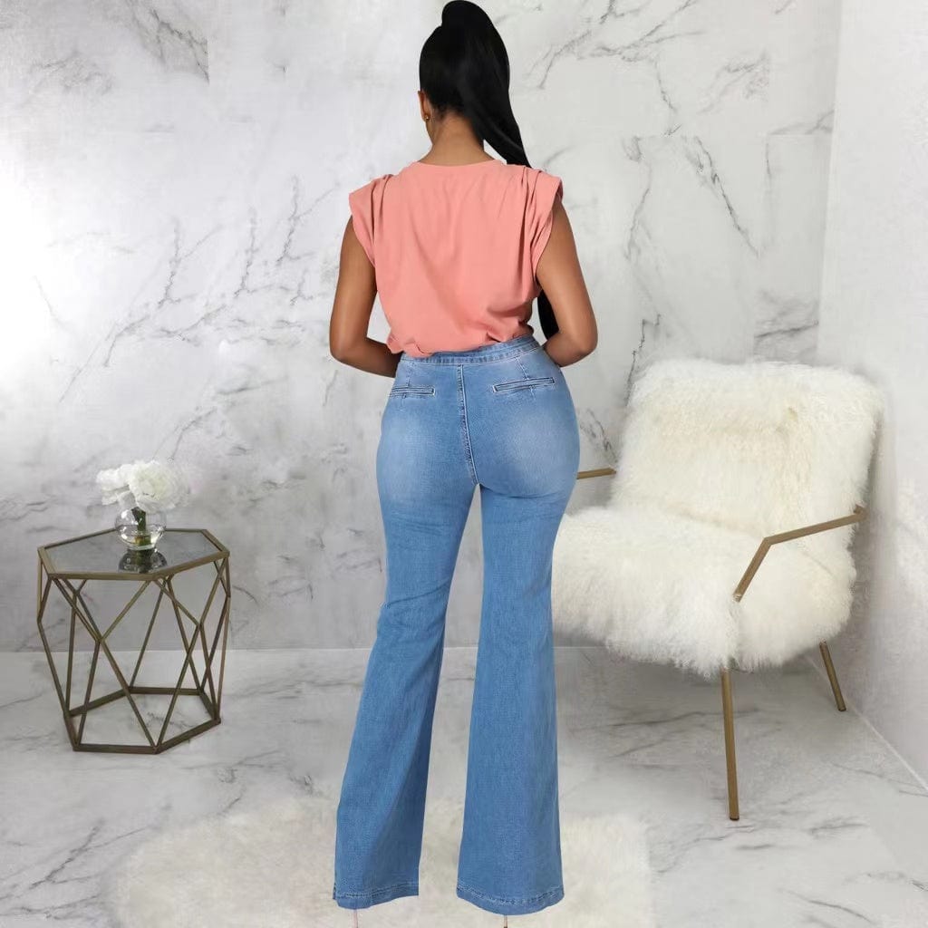 J&H 2023 new arrivals chic jeans mujer elegance plus size bell bottom jeans slim fit high waist denim pants