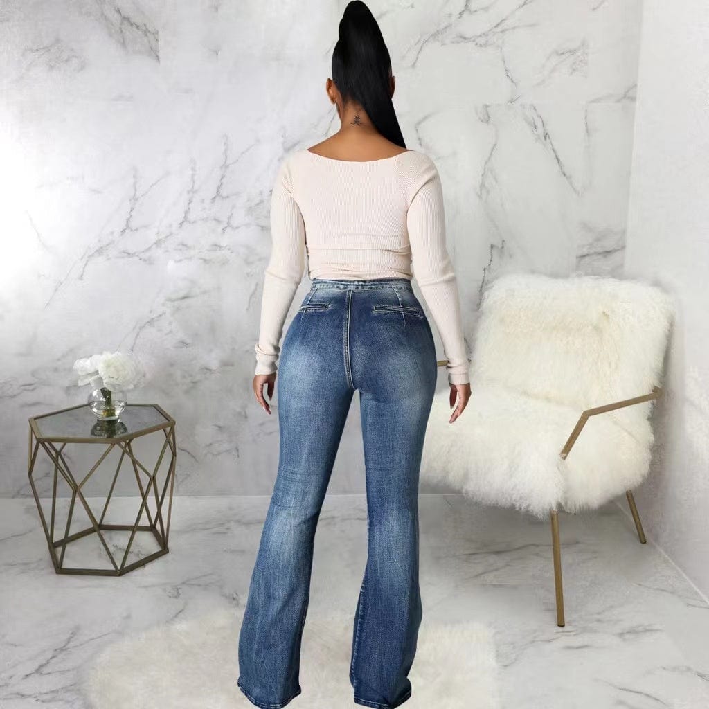 J&H 2023 new arrivals chic jeans mujer elegance plus size bell bottom jeans slim fit high waist denim pants