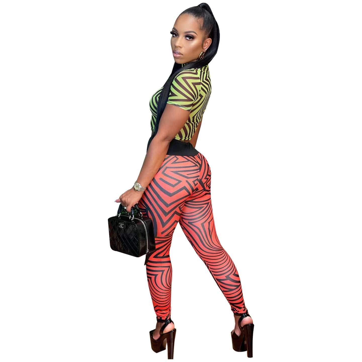 J&H 2023 new arrivals crop top leggings women short sleeve 2 piece pants set sexy slim fit printed summer outfits club wear