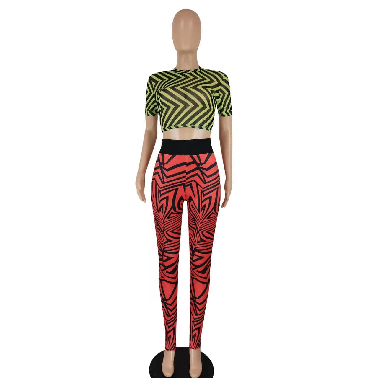 J&H 2023 new arrivals crop top leggings women short sleeve 2 piece pants set sexy slim fit printed summer outfits club wear