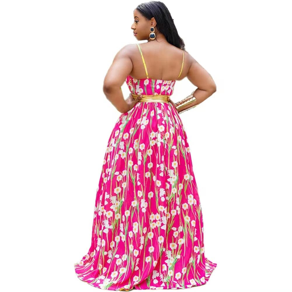 J&H 2023 new arrivals floral maxi dress for ladies beach vacation long dress chic sleeveless summer dress sundress