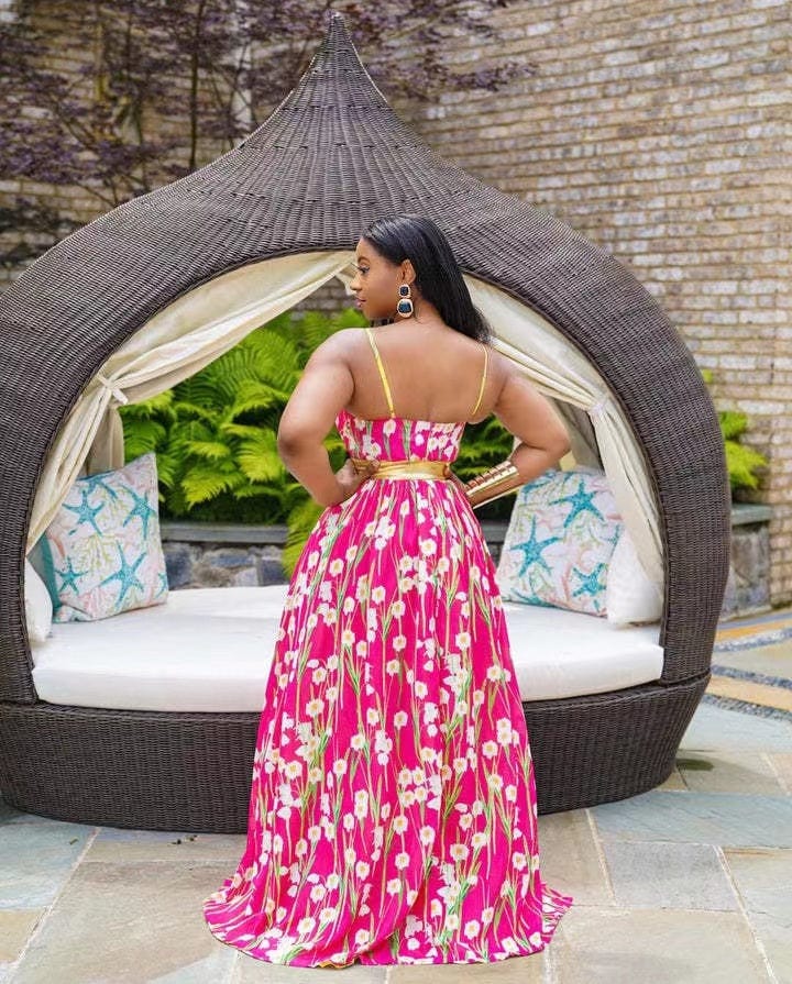 J&H 2023 new arrivals floral maxi dress for ladies beach vacation long dress chic sleeveless summer dress sundress