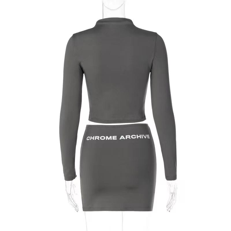 J&H 2023 new arrivals high stretchy elegance two piece mini skirts set women sexy long sleeve crop top Y2K clothing