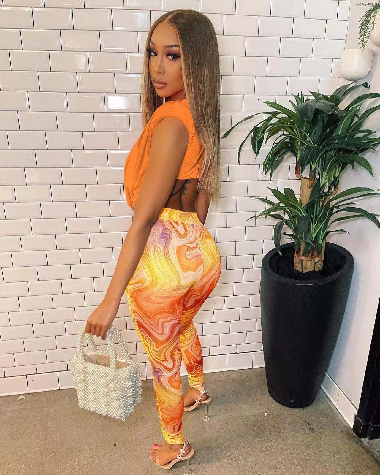 J&H 2023 new arrivals hot sale printed leggings women sexy blouse crop top two piece pants set chic club outfits