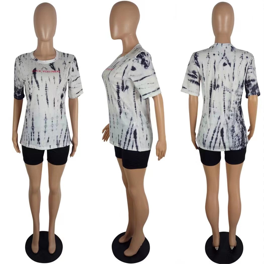 J&H 2023 new arrivals hot sale tie dye oversized tshirt 2 piece shorts set women summer activewear sets