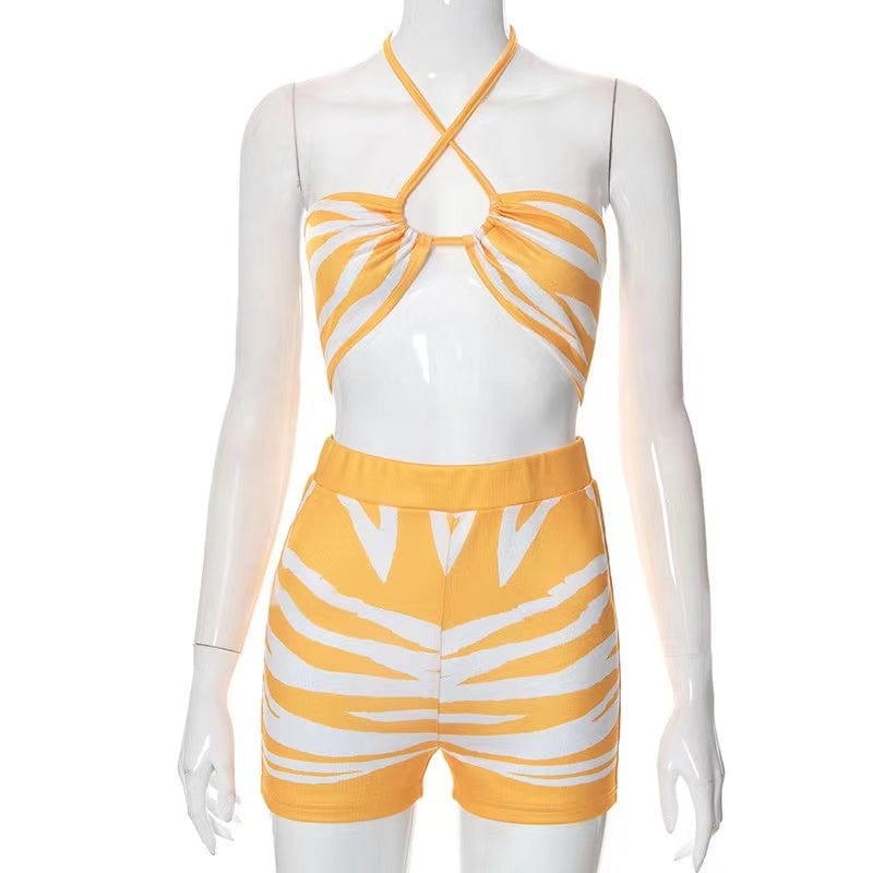 J&H 2023 new arrivals lace up knitted 2 piece shorts set sexy slim fit women fashion beach club wear