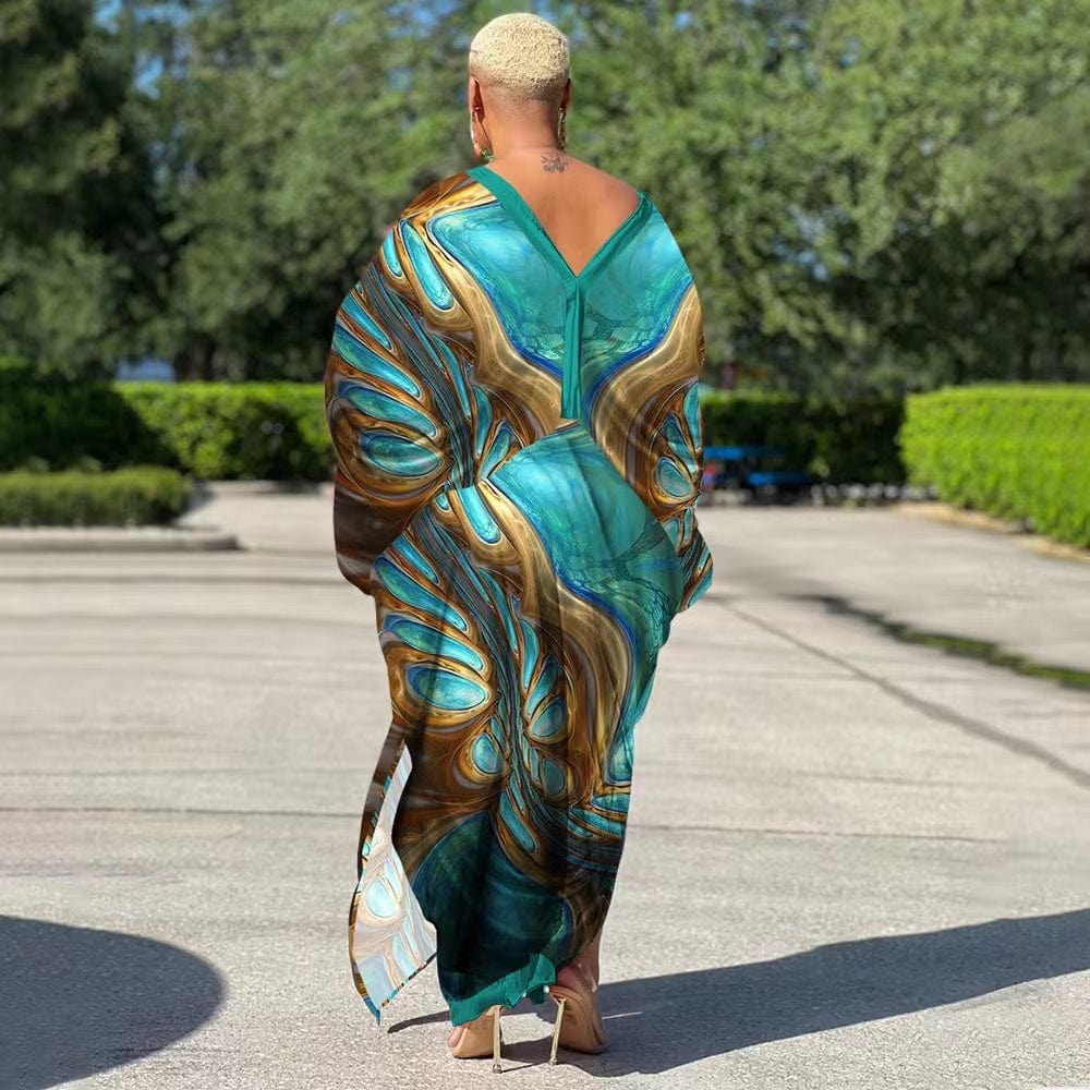 J&H 2023 new arrivals maxi satin robes Africa design printed loose dress fall fashion plus size kaftan dresses