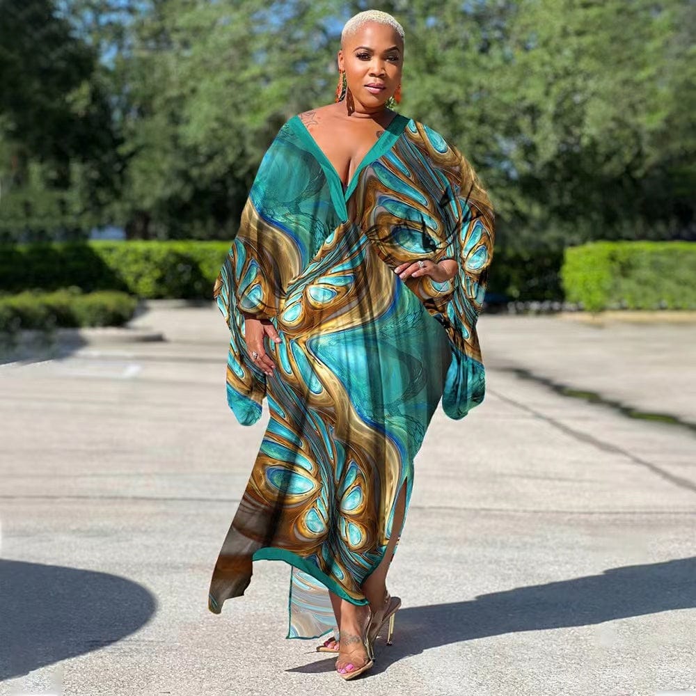 J&H 2023 new arrivals maxi satin robes Africa design printed loose dress fall fashion plus size kaftan dresses