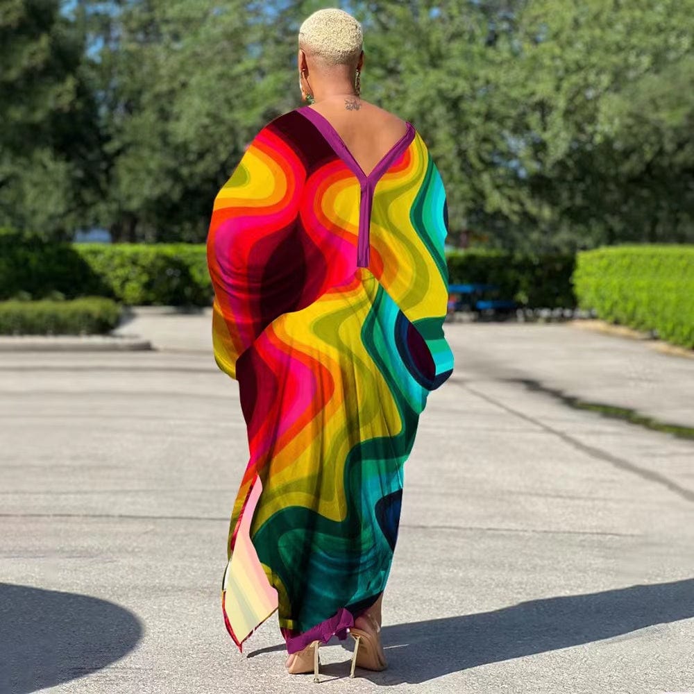 J&H 2023 new arrivals maxi satin robes Africa design printed loose dress fall fashion plus size kaftan dresses
