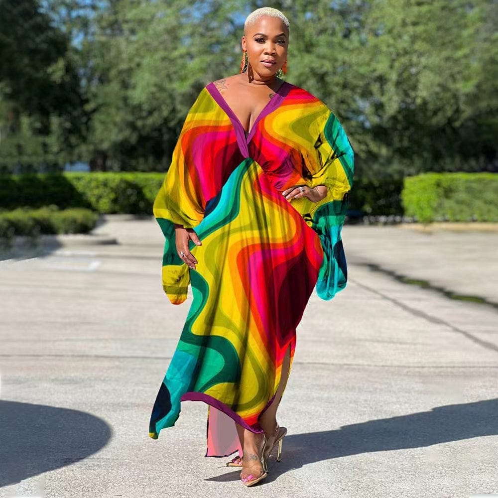 J&H 2023 new arrivals maxi satin robes Africa design printed loose dress fall fashion plus size kaftan dresses