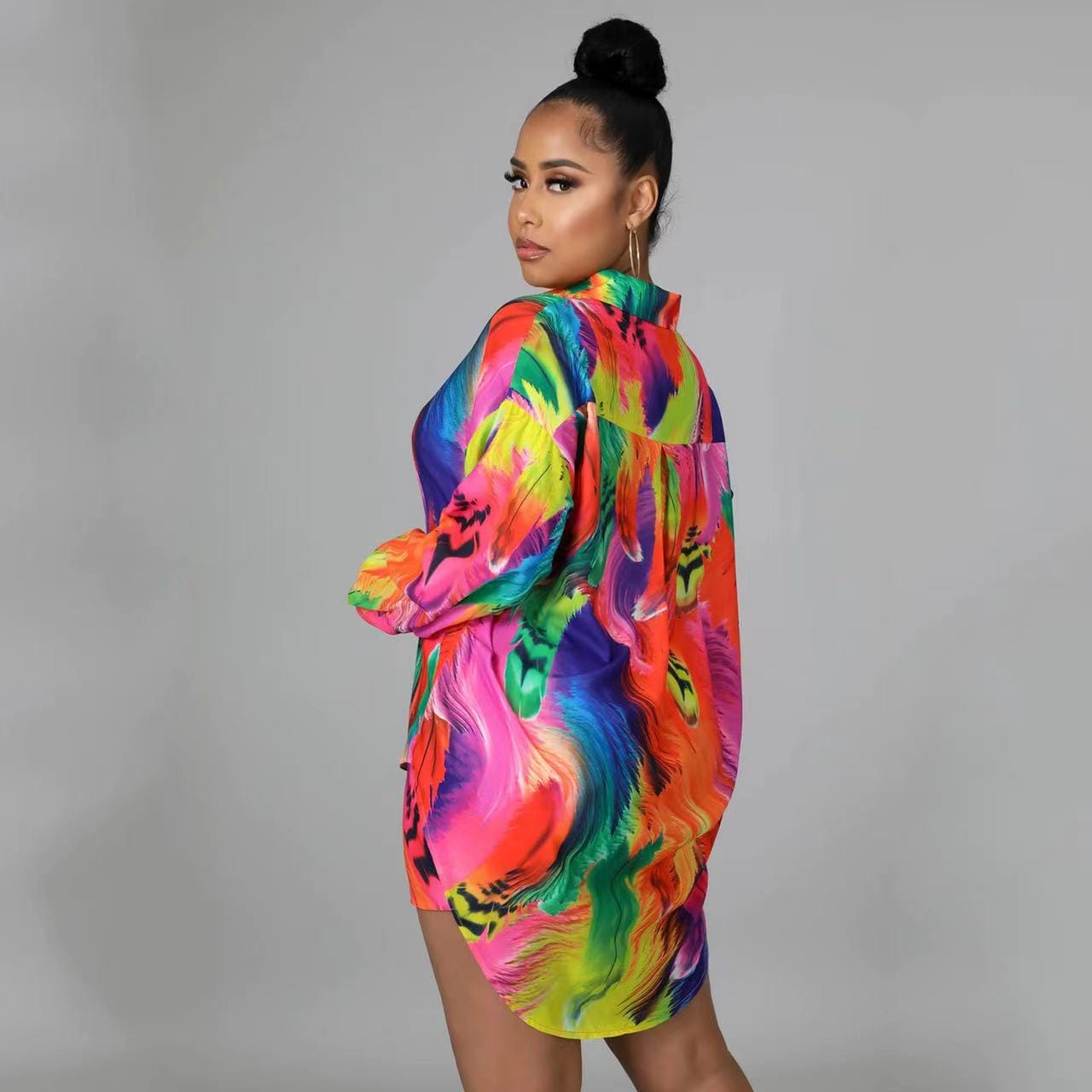 J&H 2023 new arrivals oversized tie dye shirts shorts two piece ladies lounge wear set fashion long sleeve tops and mini shorts