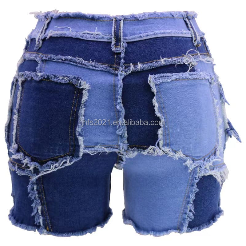 J&H 2023 new arrivals patchwork denim jeans shorts chic design ladies fashion high waist shorts mujer jeans sexy slim fit
