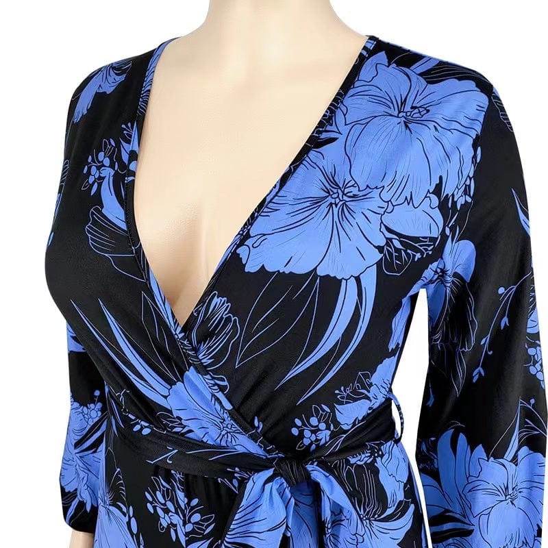 J&H 2023 new arrivals plus size fall women clothes sexy v neck palazzo pants suits chic floral print wide leg jumpsuits casual