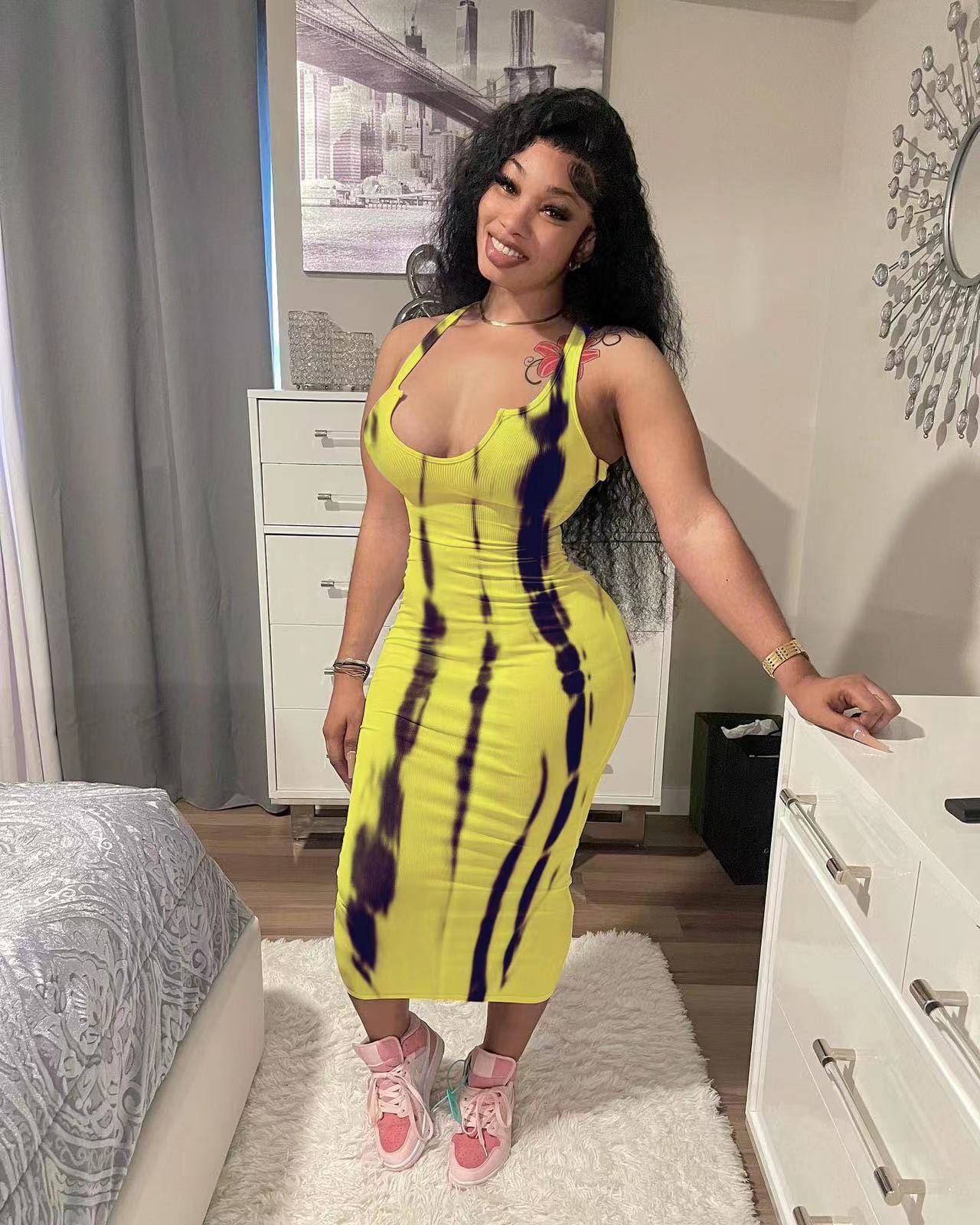 J&H 2023 new arrivals ribbed tie dye dress tank top bodycon summer dress sundress women fashion casual dress