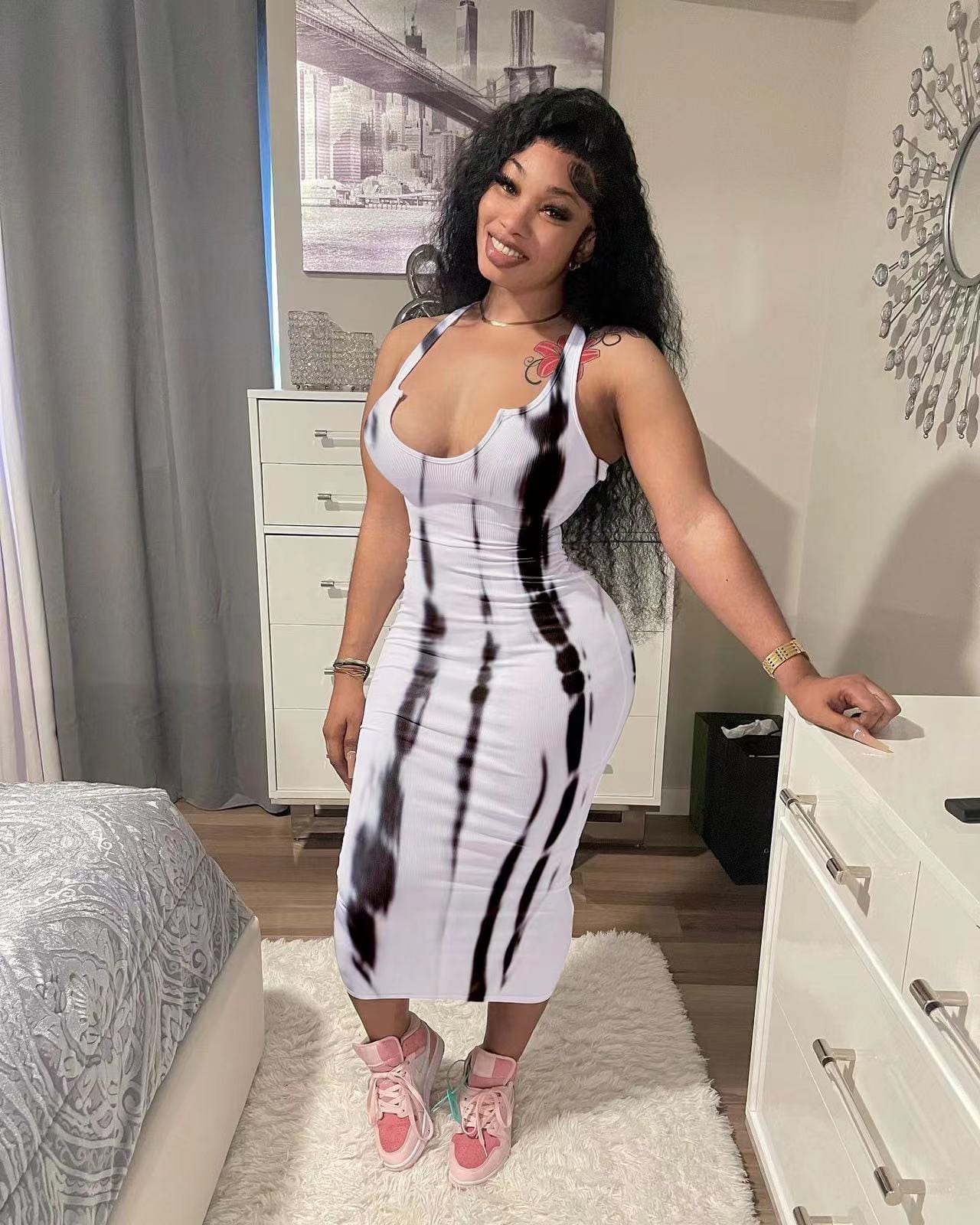 J&H 2023 new arrivals ribbed tie dye dress tank top bodycon summer dress sundress women fashion casual dress