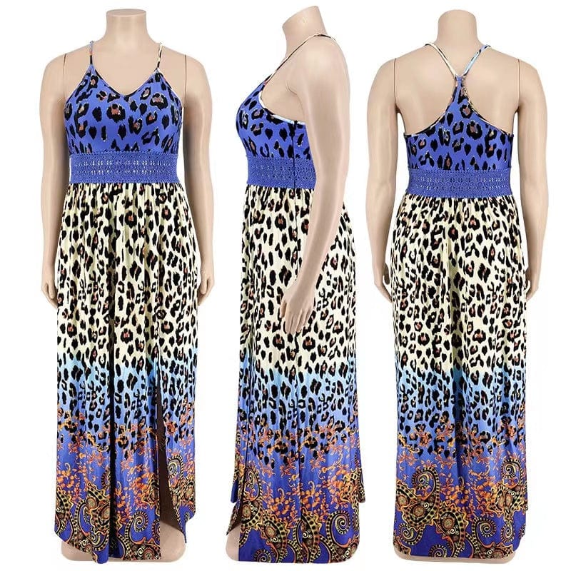 J&H 2023 new arrivals S-5XL plus size women dress sexy cheetah print maxi dress sundresses vacation party dresses