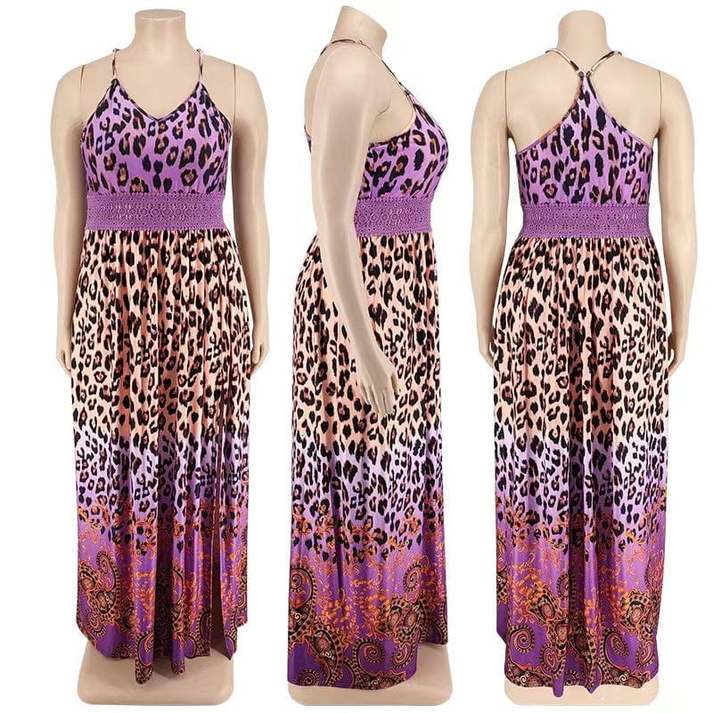 J&H 2023 new arrivals S-5XL plus size women dress sexy cheetah print maxi dress sundresses vacation party dresses