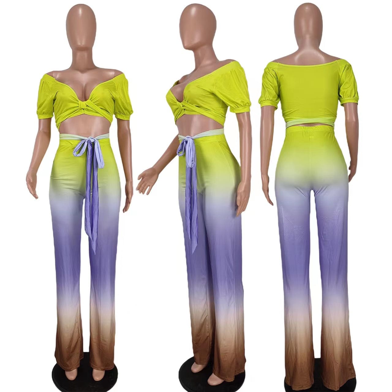 J&H 2023 new arrivals sexy v neck crop top and lace up loose pants fall women clothes fashion tie dye color casual outfits