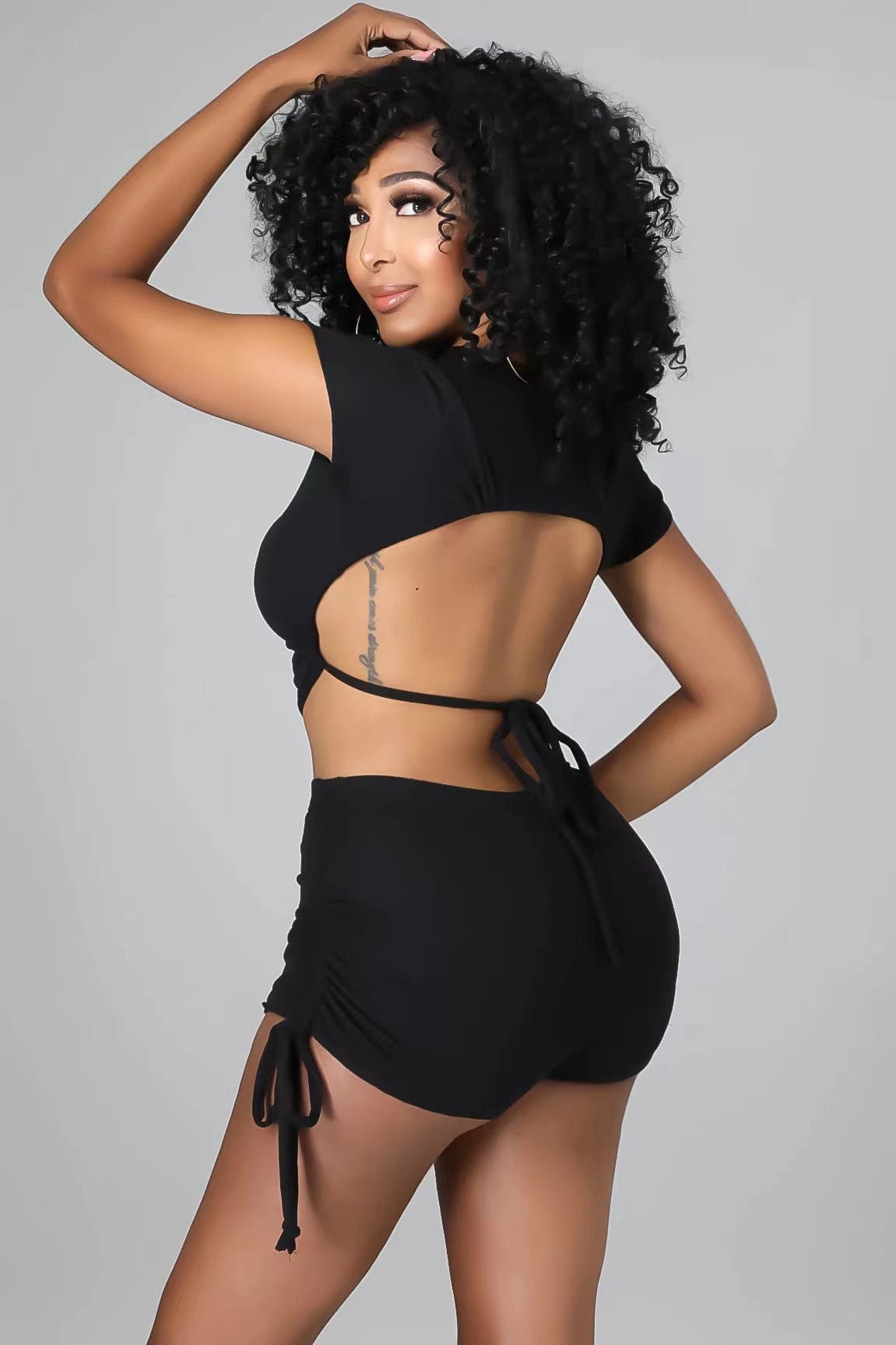 J&H 2023 new arrivals summer sexy solid color letter printed Crop top 2 piece high waist shorts set slim fit workout clothes