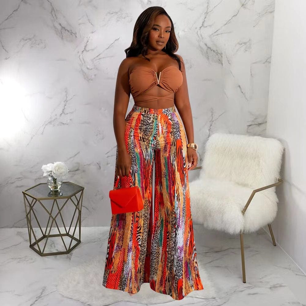 J&H 2023 new arrivals tube top printed blazer pants suits 2 piece ladies sexy vacation outfits