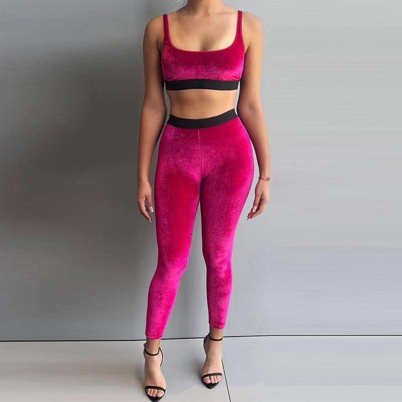 J&H 2023 new arrivals velvet tank top and leggings high waist slim fit activewear velour pants set