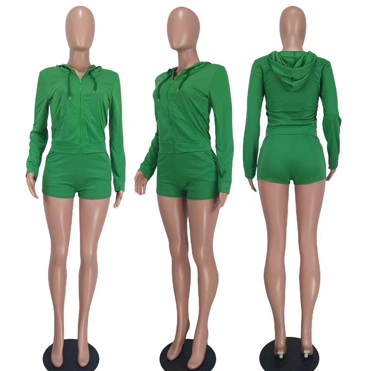 J&H 2023 new arrivals zip up hoodie top and biker shorts women two piece set slim fit activewear