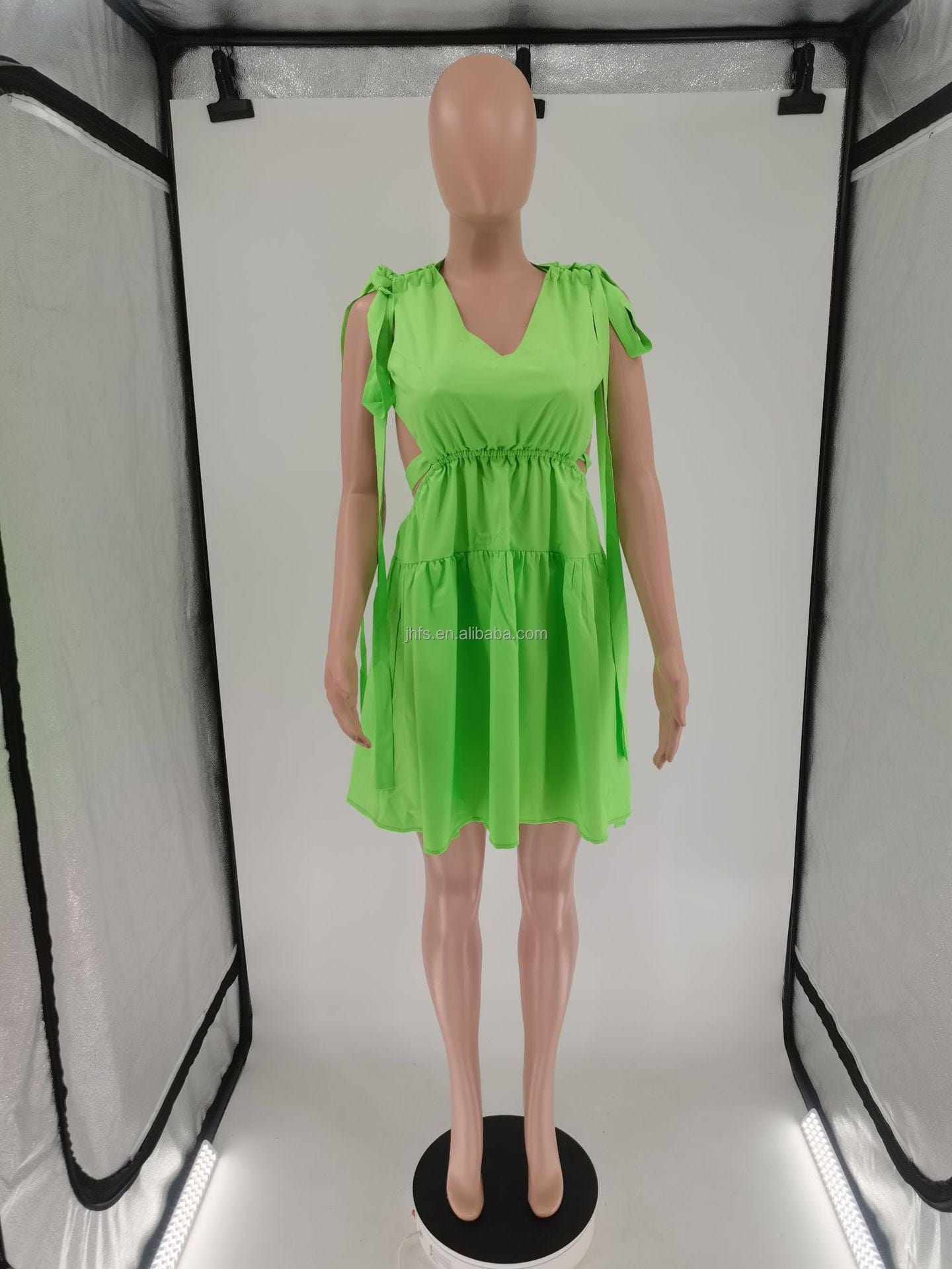 J&H 2023 Solid color sexy backless lace-up waist mini dress Fashion sleeveless lovely nightclub dress