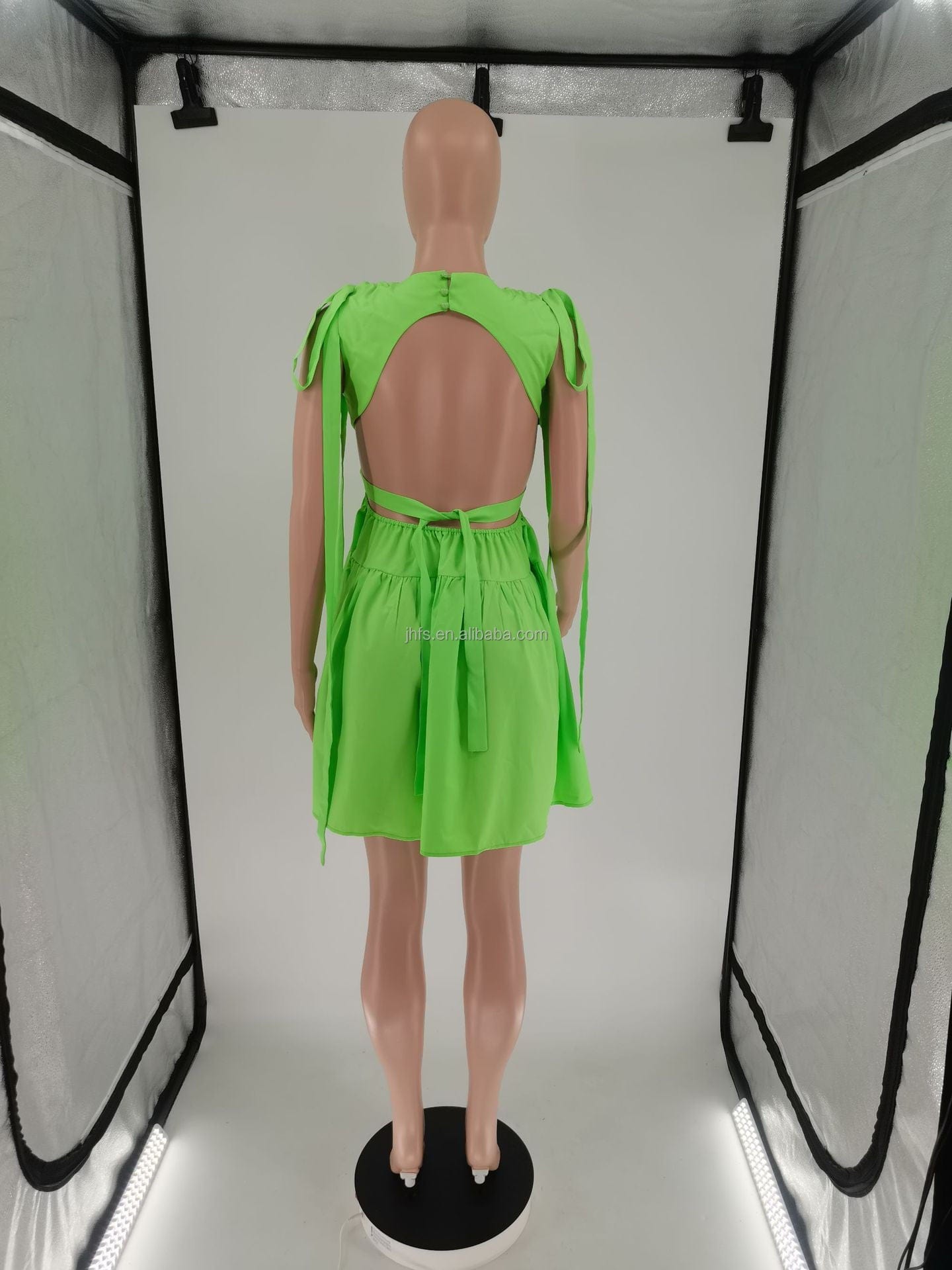 J&H 2023 Solid color sexy backless lace-up waist mini dress Fashion sleeveless lovely nightclub dress